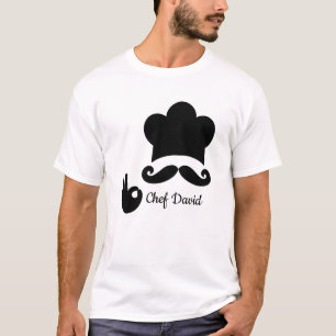 Funny Black Moustache Custom Text Chef Hat T-Shirt