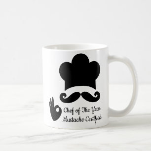 Funny Black Moustache Custom Text Name Hat Chef Coffee Mug