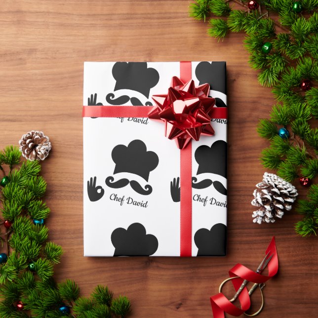 Funny Black Moustache Custom Text  Wrapping Paper (Holiday Gift)