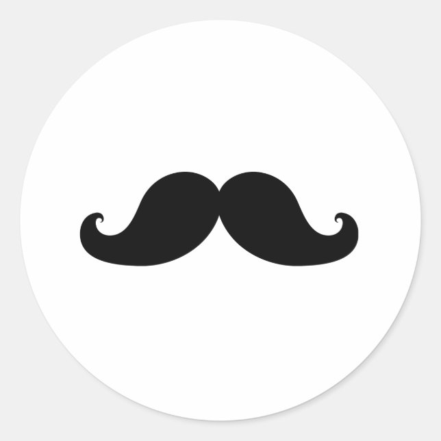 Funny Black Moustache Humour Classic Round Sticker (Front)