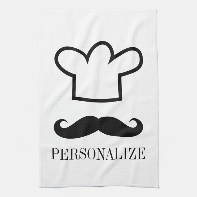 Funny black moustache kitchen towel for male chef (Vertical)