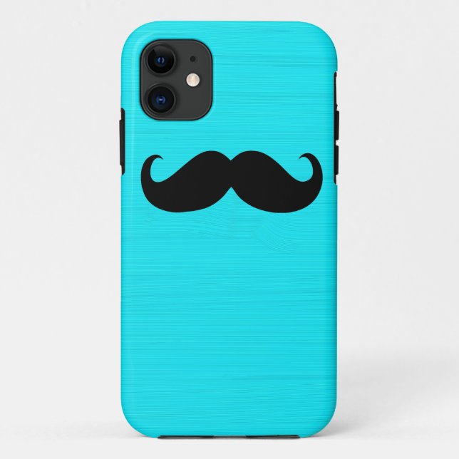 Funny Black Moustache on Aqua Background Case-Mate iPhone Case (Back)