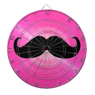 Funny Black Moustache on Metal Hot Pink Background Dartboard