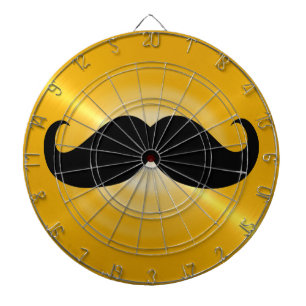 Funny Black Moustache on Metal Yellow Background Dartboard