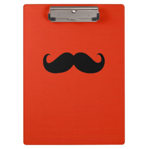 Funny Black Moustache on Orange Red Background Clipboard