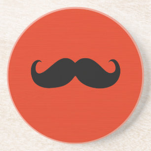 Funny Black Moustache on Orange Red Background Coaster