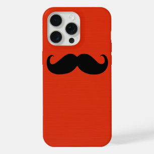 Funny Black Moustache on Orange Red Background iPhone 15 Pro Max Case