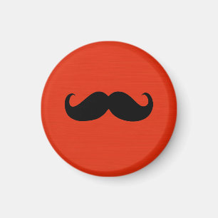 Funny Black Moustache on Orange Red Background Magnet