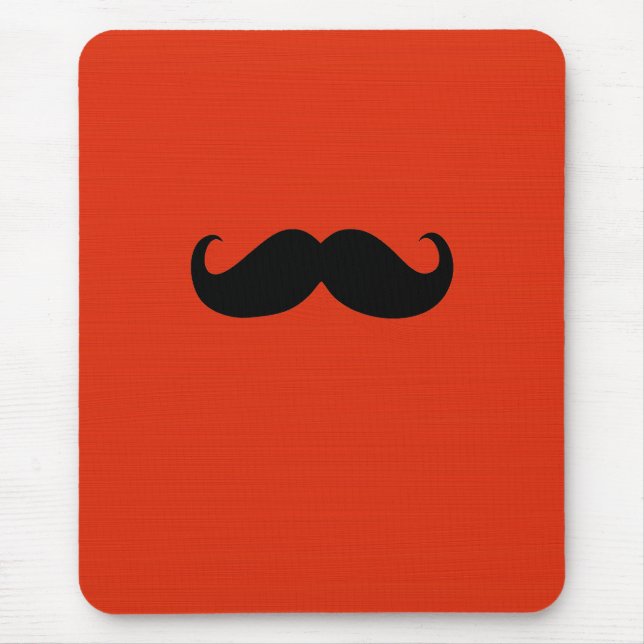 Funny Black Moustache on Orange Red Background Mouse Mat (Front)