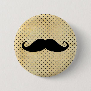 Funny Black Moustache On Vintage Yellow Polka Dots 6 Cm Round Badge