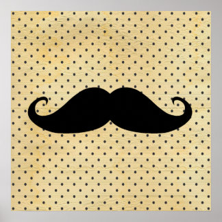 Funny Black Moustache On Vintage Yellow Polka Dots Poster