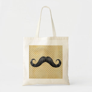 Funny Black Moustache On Vintage Yellow Polka Dots Tote Bag