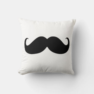 Funny Black Moustache on White Background Cushion