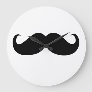 Funny Black Moustache on White Background Large Clock