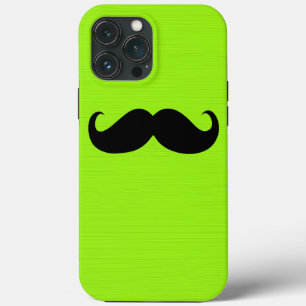 Funny Black Moustache on Yellow Green Background iPhone 13 Pro Max Case