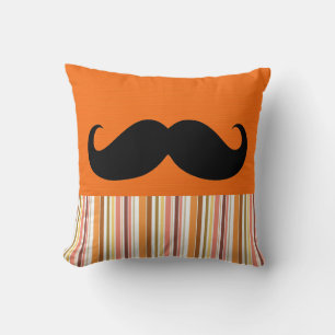 Funny Black Moustache Retro Stripes Cushion