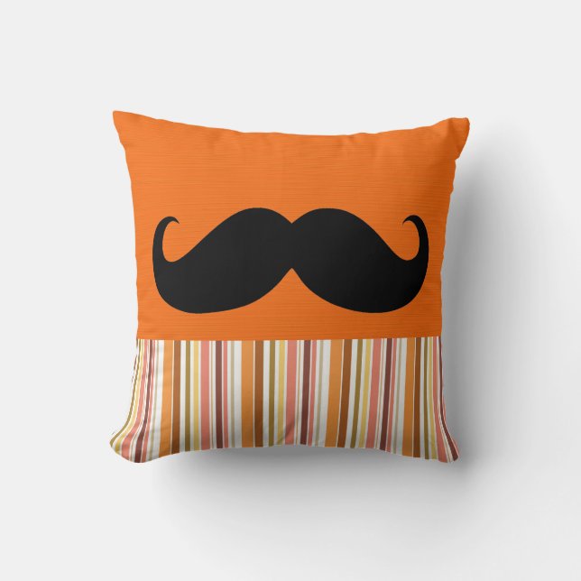 Funny Black Moustache | Retro Stripes Cushion (Front)