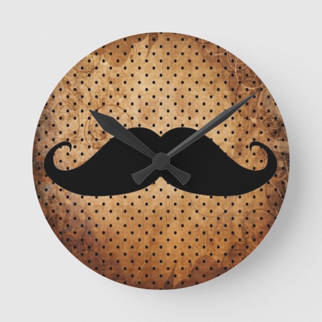 Funny Black Moustache Round Clock (Front)