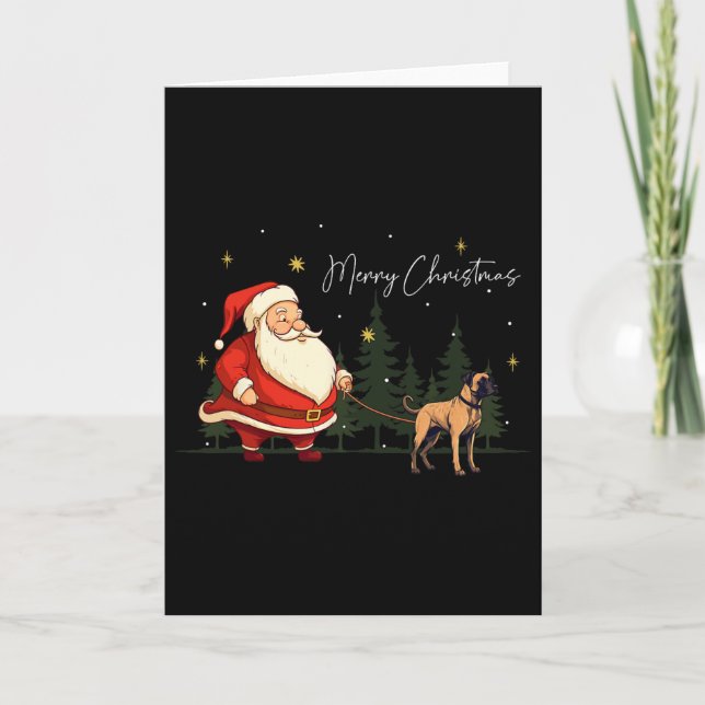 Funny Black Mouth Cur Dog Santa Claus Christmas Wa Card (Front)