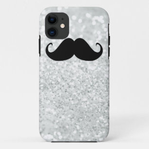 Funny Black Mustache And White Sparkle Bling iPhone 11 Case