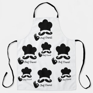 Funny Black Mustache Custom Text Chef Hat Pattern Apron