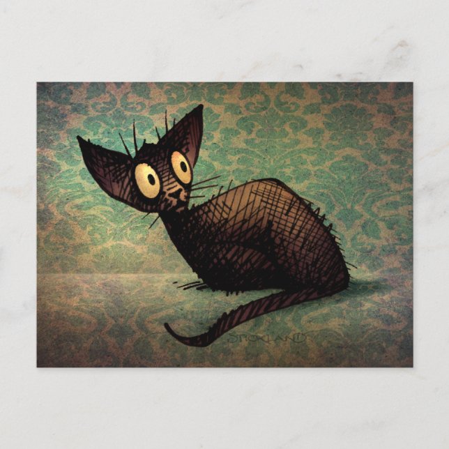 Funny Black Oriental Cat Damask Kitten Art Postcard (Front)