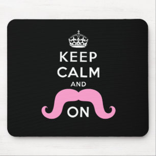 Funny Black, Pink Keep Calm and Moustache On Mouse Mat