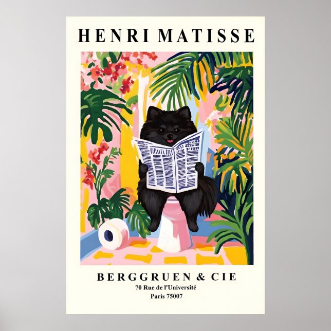 Funny Black Pomeranian Print - Dog on toilet (Front)