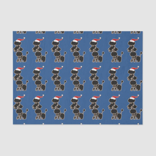 Funny Black Poodle in Santa Hat Christmas Art Tissue Paper (Front)