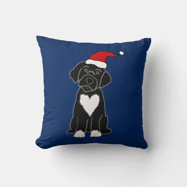 Funny Black Portuguese Water Dog Christmas Cushion (Front)