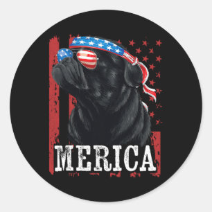 Funny Black Pug 4th Of July Dog Mum Dog Dad Merica Classic Round Sticker