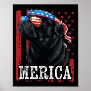 Funny Black Pug 4th Of July Dog Mum Dog Dad Merica Poster