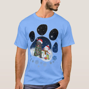 Funny Black Pug Dog Paw Christmas Snowman Xmas Li T-Shirt