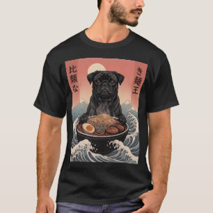 Funny Black Pug Japanese Ramen Noodles Vintage Kan T-Shirt