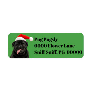 Funny Black Pug Santa Hat Tongue Out Christmas