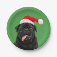 Funny Black Pug Santa Hat Tongue Out Christmas