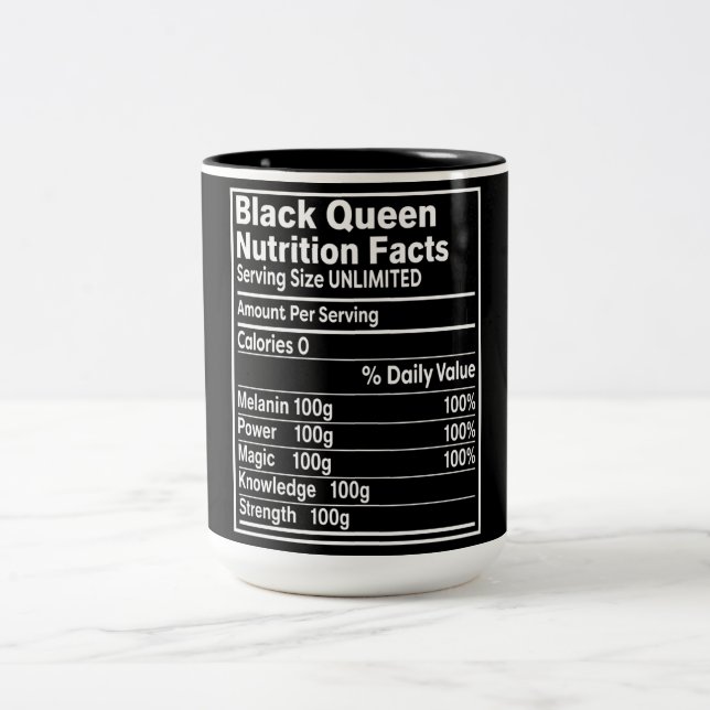 Funny Black Queen Nutritional Facts  Two-Tone Coffee Mug (Center)