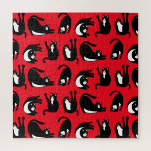 Funny Black Red Cat Fitness Jigsaw Puzzle