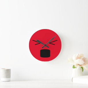 Funny black red hurting angry mad face round clock