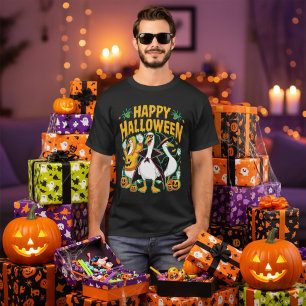 Funny Black Retro Halloween Goose Cartoon Graphic T-Shirt