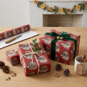 Funny Black Santa with Colorful Christmas Lights Wrapping Paper