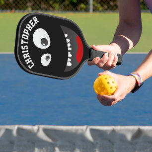 Funny Black Scary Face Novelty Personalised Name Pickleball Paddle