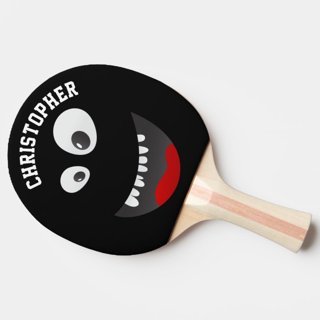 Funny Black Scary Face Novelty Personalised Name Ping Pong Paddle (Side)