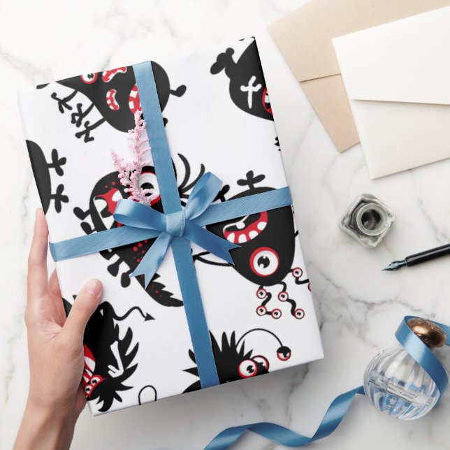 FUNNY BLACK SCARY MONSTERS WRAPPING PAPER (Gifting)