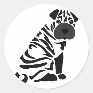 Funny Black Shar Pei Dog Abstract Art Classic Round Sticker