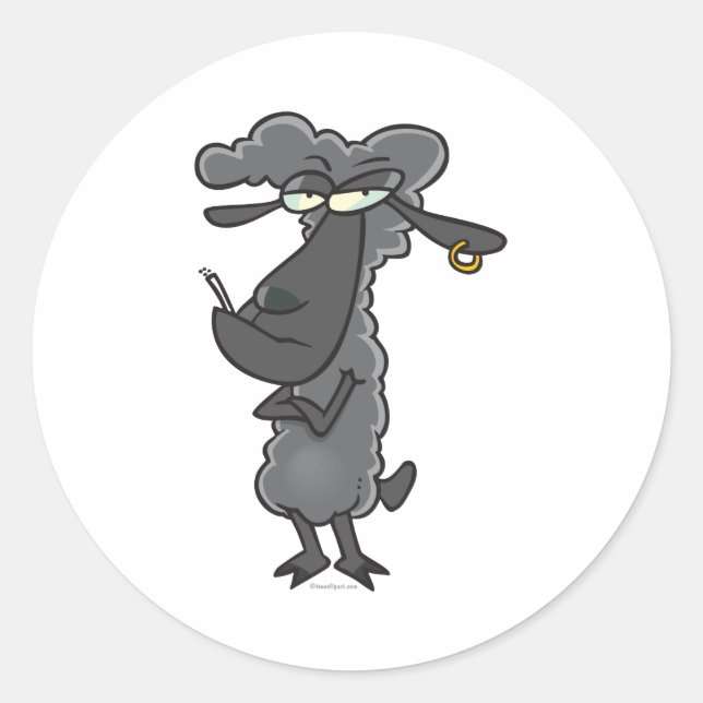 funny black sheep cartoon character classic round sticker (Front)