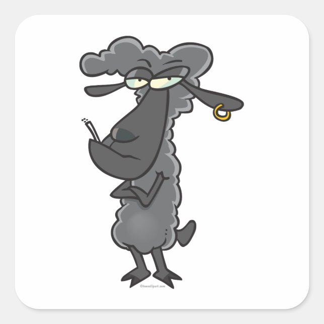 funny black sheep cartoon character square sticker (Front)