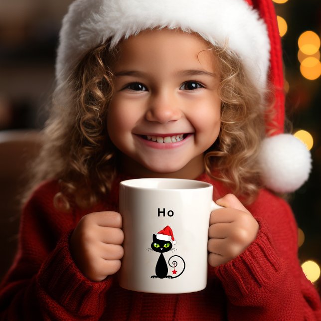 Funny Black Sitting Santa Claus Christmas Cat Coffee Mug (Creator Uploaded)