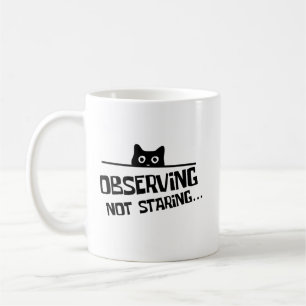 Funny Black Sneaky Cat Observing Not Staring Coffee Mug