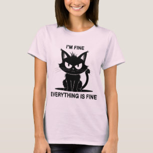 Funny black Spiky Cat I'm Fine Everything Is Fine T-Shirt